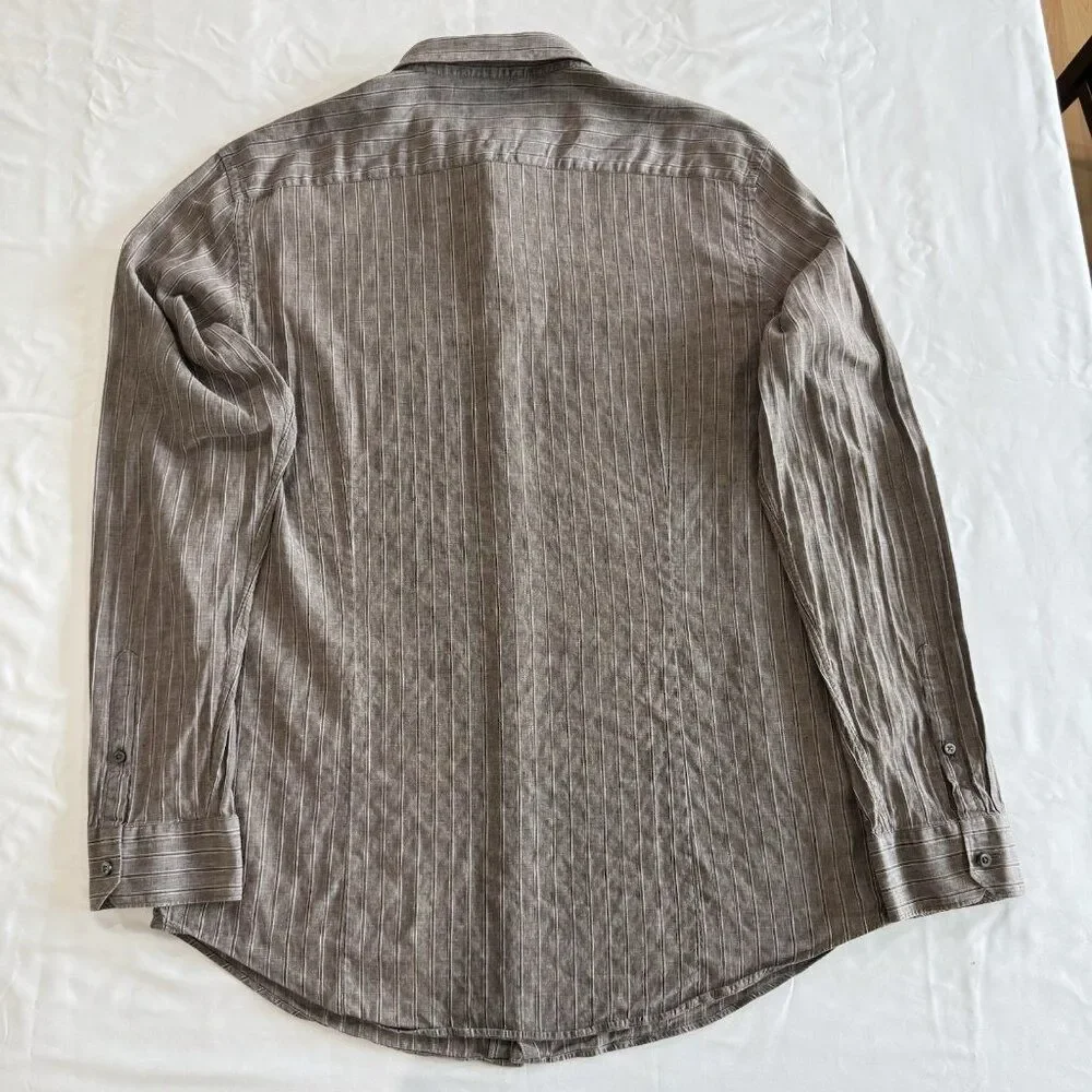 Banana Republic Mens XL Brown Slim Fit Italian Linen Long Sleeve Shirt Good